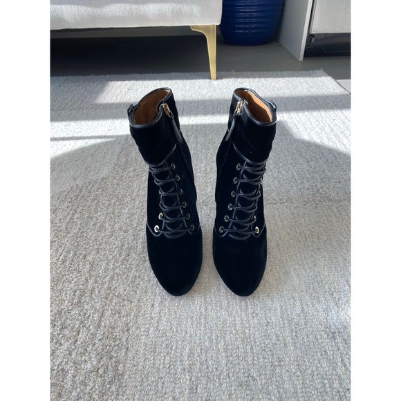 Aquazzura Elena Velvet Ankle Lace-Up Boots in Black Size 36 - Picture 4 of 11